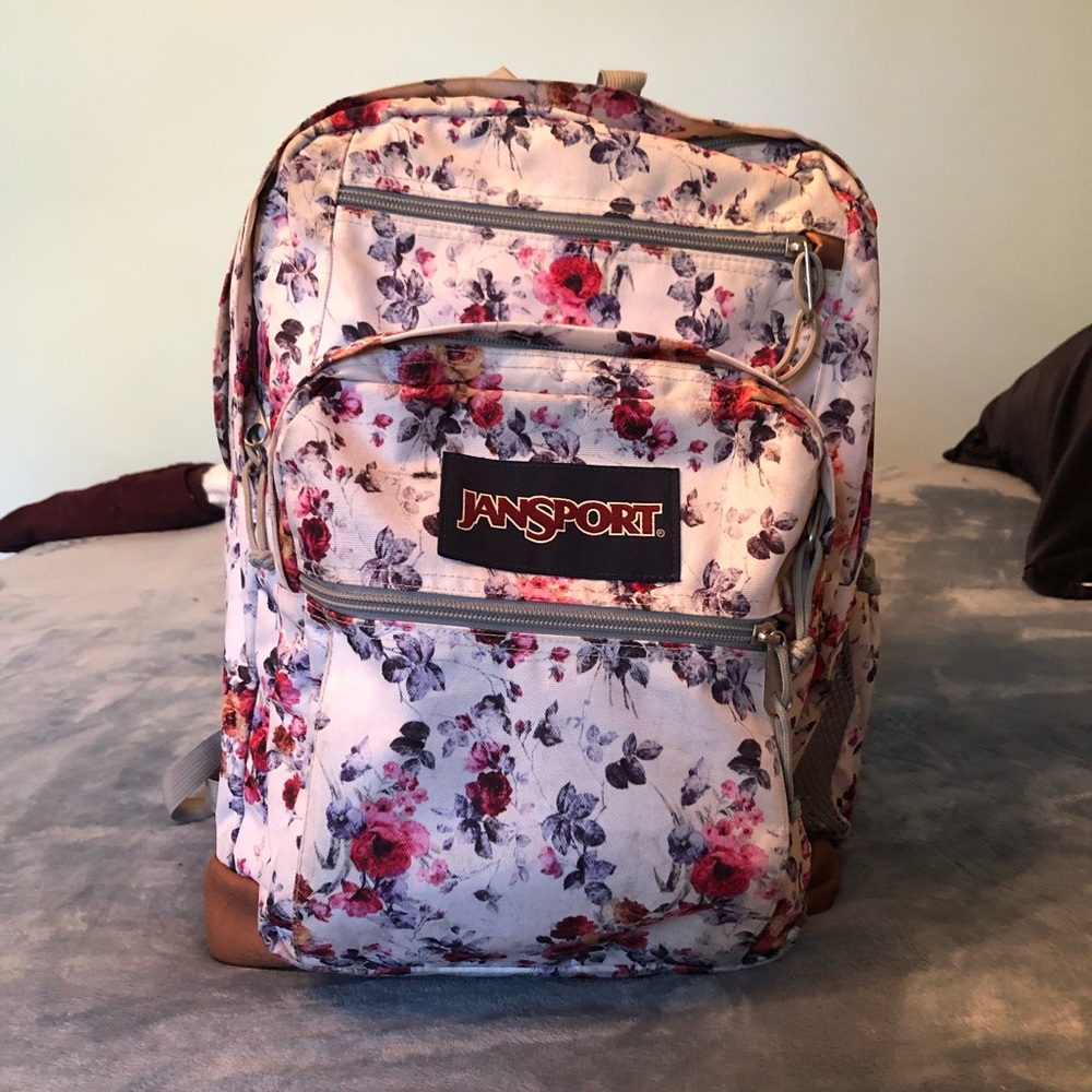 Jansport large white floral backpack